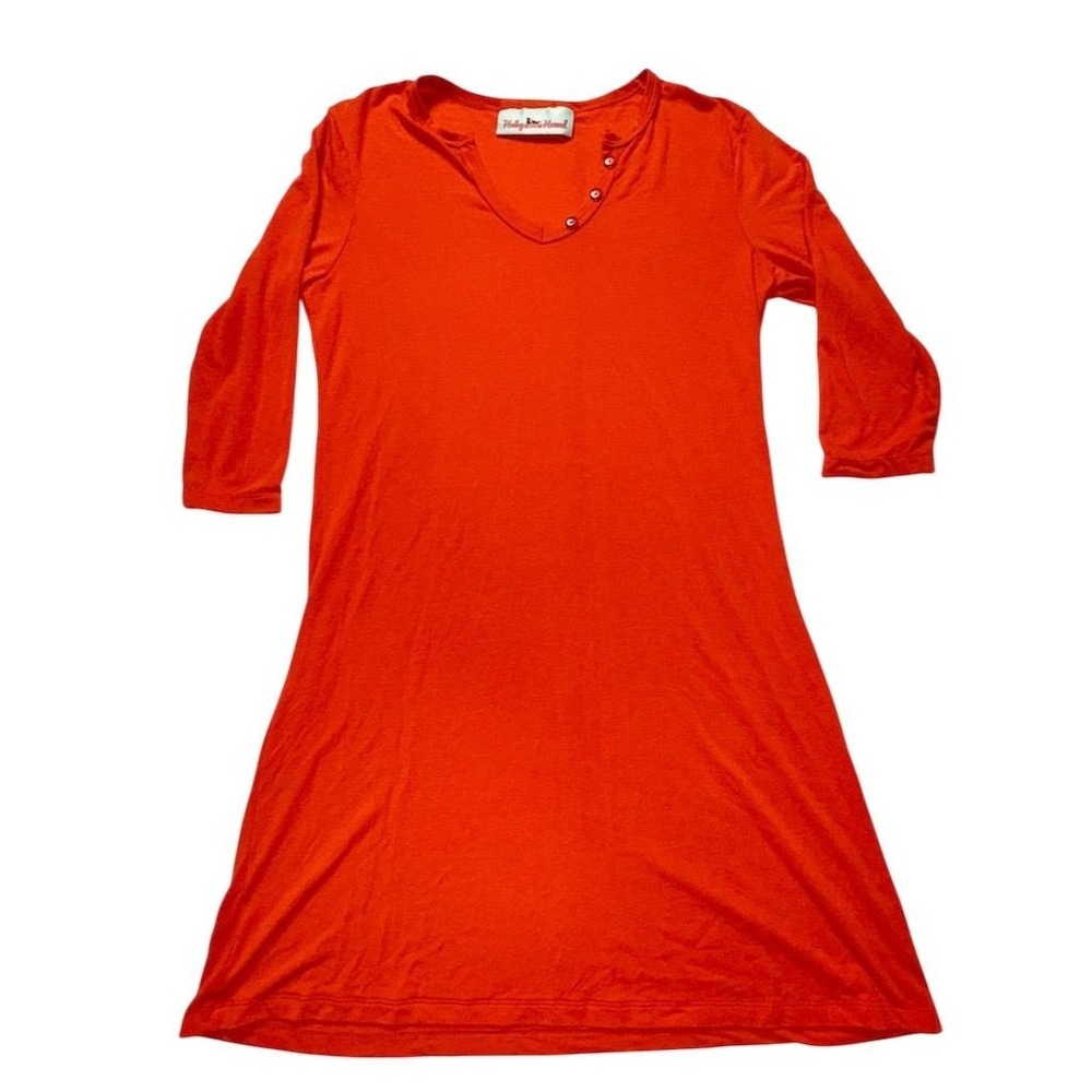 Haley And Hound Womens 3/4 Sleeve‎ V-Neck Tunic Dress Orange S preppy old money